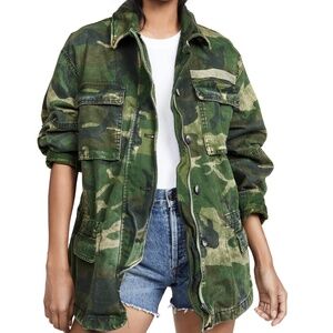 Free People Seize The Day Oversized Green Camo Print Utility Jacket Womens Small